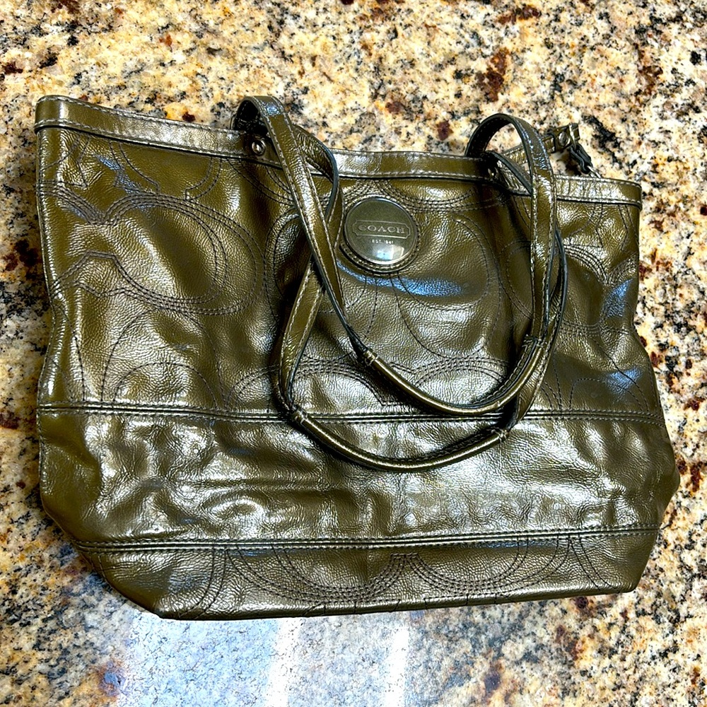 Coach Classic CC Patent Leather Steel Gray/ Green Bag